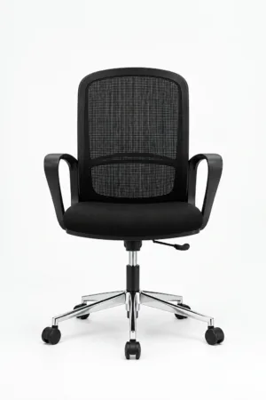 Chaise de Bureau Moderne Pisa en Noir avec Dossier en Maille Respirante, Assise Rembourrée et Base Chromée