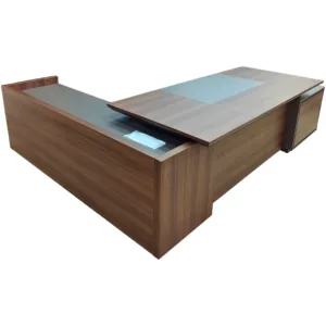 Bureau de Direction Bois Foncé avec Retour et Rangement – Design Moderne 280 cm