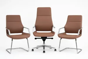 Pack de 3 Chaises Chicago – Fauteuil Directeur Ergonomique en Cuir Cider et 2 Chaises Visiteur Confortables en Cuir