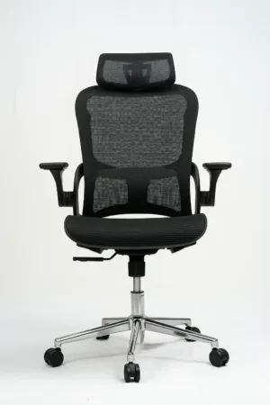 Chaise Singapore Ergonomique en Maille Respirante – Appuie-tête Réglable, Accoudoirs 3D Basculants & Piètement Aluminium Poli
