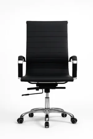 Chaise San Francisco Président en Simili-Cuir – Accoudoirs Chromés Fixes, Dossier 62 cm & Assise Réglable, Base Chrome 5 Branches