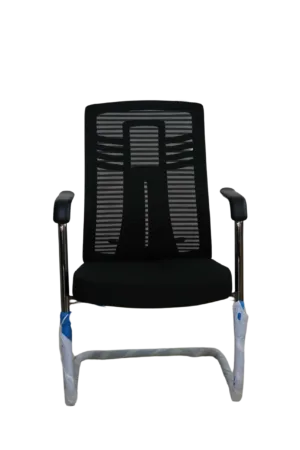 Chaise Visiteur Contemporaine en Maille Noire avec Accoudoirs et Structure Métallique Chromée