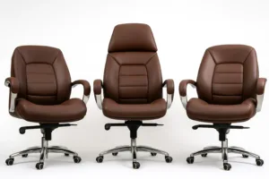 Pack 3 Chaises de Bureau Simili Cuir Marron – Élégance & Confort