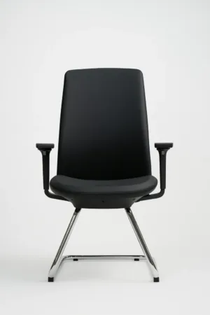 Chaise de bureau visiteur ergonomique en simili cuir noir avec piétement chromé