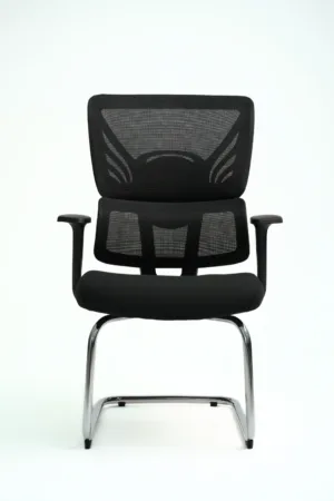 Chaise visiteur ergonomique noir avec piétement chromé