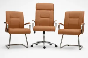 Ensemble fauteuils de bureau en similicuir tabac – Confort & élégance professionnelle