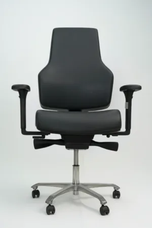 Fauteuil de bureau ergonomique en cuir noir véritable d’occasion – confort et élégance