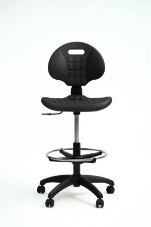 Tabouret haut ergonomique en PVC noir fabrication Italie avec dossier et repose-pieds réglable