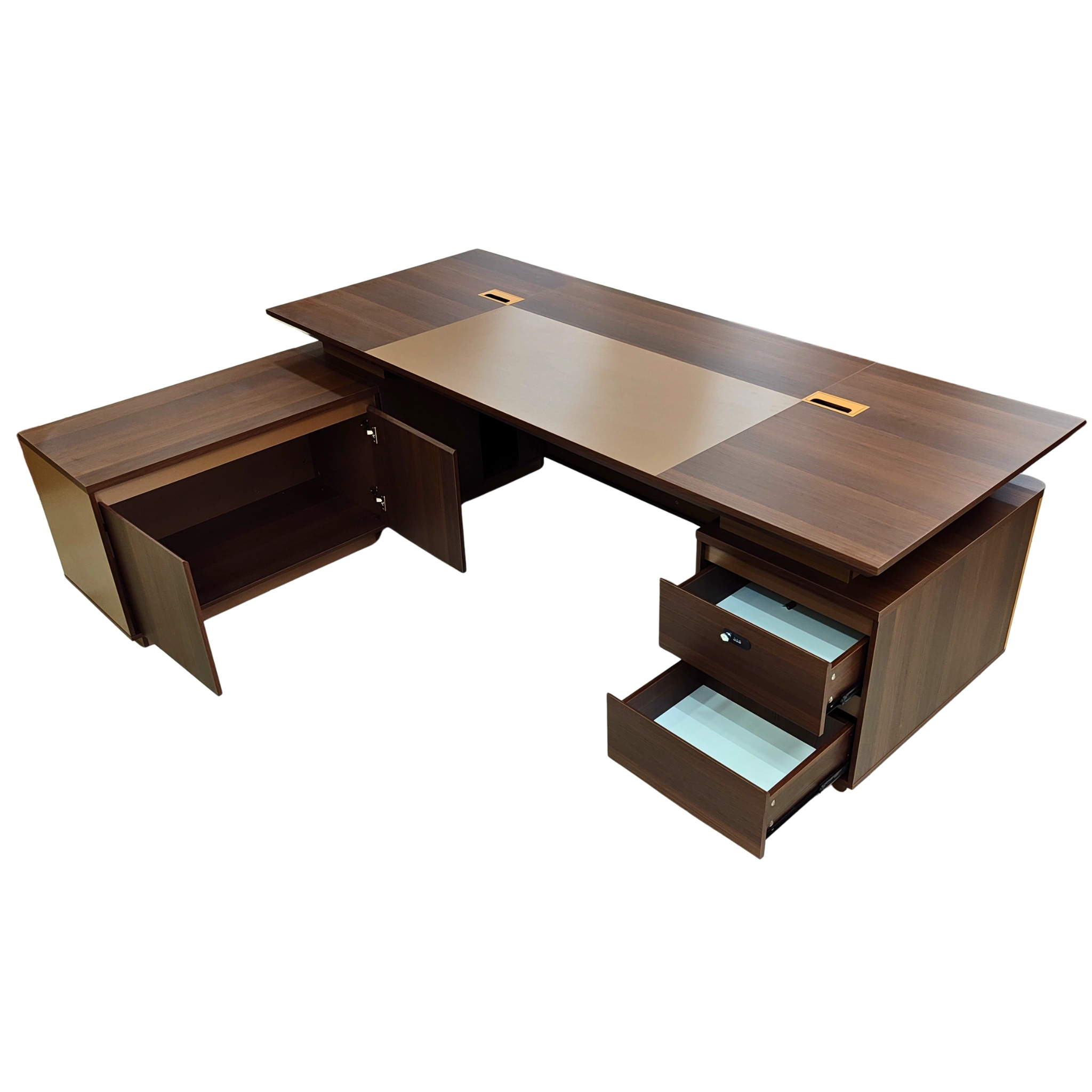 bureau-direction-moderne-bois-led-tiroirs-ouverts-238x95x76