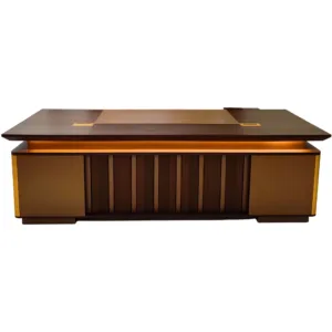 Bureau de direction moderne en bois avec éclairage LED – Design exécutif haut de gamme (238 × 95 × 76 cm)