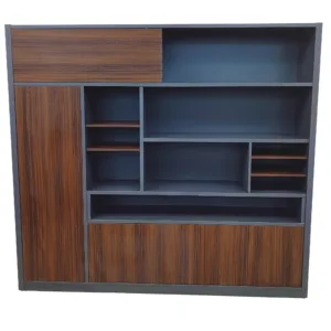 Bibliothèque de bureau moderne en bois foncé et gris anthracite – 220x200x40 cm