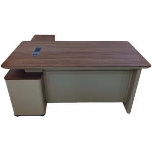 Bureau de direction moderne 180x80 cm en bois marron et beige avec retour 160 cm