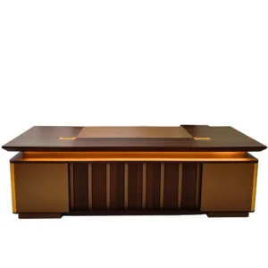 Bureau de direction moderne en bois avec éclairage LED – Design exécutif haut de gamme (238 × 95 × 76 cm)