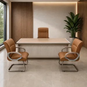 Bureau de direction moderne en bois clair avec caisson latéral – Design professionnel fonctionnel (180 × 80 × 76 cm)
