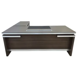 Bureau de direction moderne en bois foncé 200x90 cm avec retour 210 cm – design professionnel et spacieux