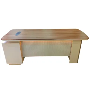 Bureau de direction avec retour fixe, caisson mobile et LED – Beige – 200 cm