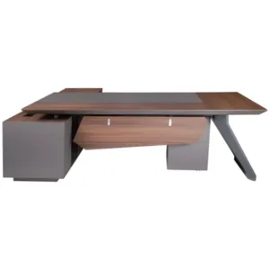 Bureau de direction avec retour et caisson mobile – 240×200 cm – MDF finition bois marron