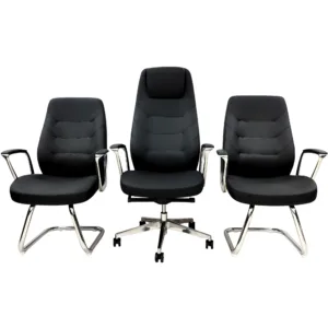 Pack de chaises de direction professionnelles – Fauteuils ergonomiques noirs avec base en aluminium