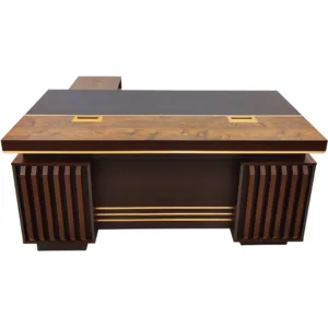 Bureau de direction avec retour et caisson fixe verrouillable – Design moderne bois foncé 160 cm