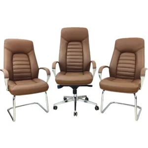 Pack chaises de direction marron en simili cuir – Fauteuil ergonomique réglable avec roulettes + chaises visiteurs