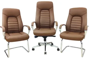 Pack chaises de direction marron en simili cuir – Fauteuil ergonomique réglable avec roulettes + chaises visiteurs