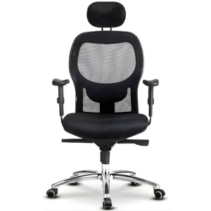 Fauteuil de Bureau Ergonomique Noir avec Appui-Tête Réglable, Dossier en Maille et Base Aluminum