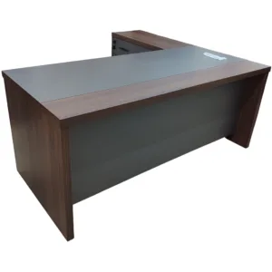 Bureau de Direction en L 160x80 cm avec Retour 84 cm – Design Moderne Bois & Gris avec Rangement