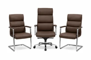 Pack fauteuil de bureau marron en simili cuir – Fauteuil président ergonomique + chaises visiteurs