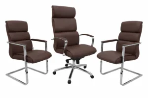 Pack fauteuil de bureau marron en simili cuir – Fauteuil président ergonomique + chaises visiteurs