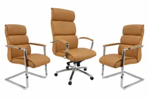 Pack fauteuil président ergonomique Camel + 2 fauteuils visiteurs en simili cuir – chaise bureau luxe avec roulettes