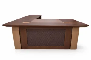 Bureau de direction en bois marron avec retour + caisson mobile 3 tiroirs – 160x78x75 cm