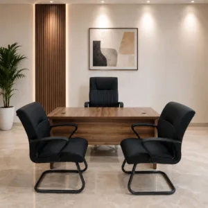 Bureau professionnel marron en bois 160x80 cm avec caisson mobile 3 tiroirs et fermeture centralisée