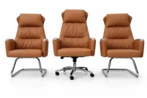 Pack fauteuil président + 2 chaises visiteurs cuir synthétique camel – mobilier bureau moderne