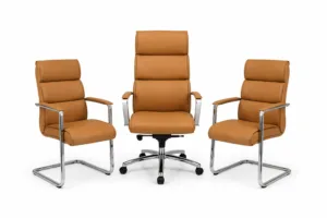 Pack fauteuil président ergonomique Camel + 2 fauteuils visiteurs en simili cuir – chaise bureau luxe avec roulettes
