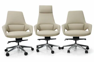 Pack fauteuil président + 2 chaises visiteurs cuir original beige – mobilier bureau haut de gamme