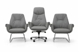 Pack fauteuil président + 2 chaises visiteurs cuir synthétique gris – mobilier bureau design et confortable