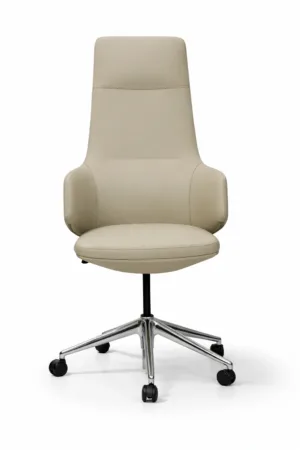 Chaise de Direction en Vrai Cuir Beige Ergonomique avec Mécanisme Premium