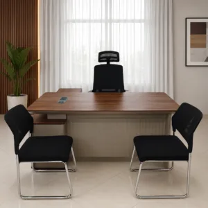 Bureau de Direction 200 cm avec Caisson Mobile, Chargeur Sans Fil, USB Type-C et Passe-Câbles Intégré