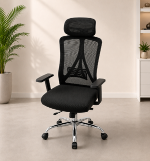 Chaise de Bureau Ergonomique Noire avec Appui-Tête et Soutien Lombaire – Fauteuil Professionnel Réglable