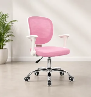 Chaise de Bureau Enfant Rose Ergonomique avec Accoudoirs – Siège Réglable à Roulettes