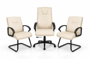Ensemble Fauteuil de Direction Beige avec 2 Chaises Visiteurs – Pack Bureau Professionnel Économique