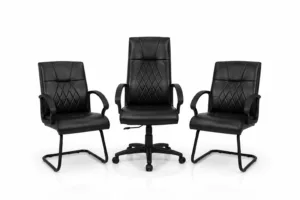 Ensemble Fauteuil de Direction Noir avec 2 Chaises Visiteurs – Pack Bureau Professionnel Économique
