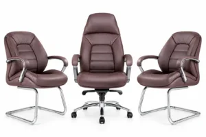 Pack de 3 Fauteuils de Bureau Marron en Simili Cuir – Direction et Visiteurs