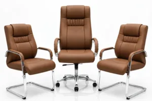 Pack de 3 Chaises de Bureau Marron en Simili Cuir – Fauteuil de Direction et Chaises Visiteur