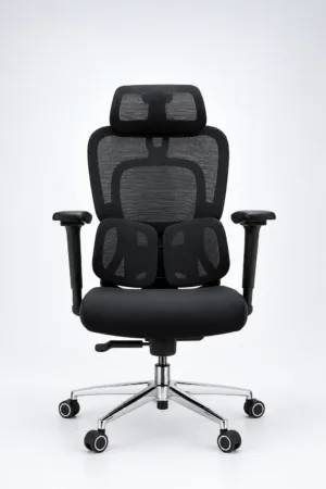 Fauteuil de Bureau Ergonomique Noir Réglable – Appui-Tête, Soutien Lombaire et Accoudoirs 4D