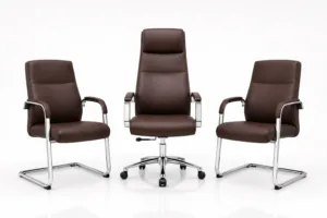 Pack Fauteuils de Bureau Marron – Fauteuil Président et 2 Chaises Visiteurs